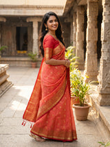 MIMOSA Strawberry Banarasi Art Silk Saree — model in a festive setting