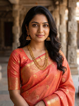 MIMOSA Strawberry Banarasi Art Silk Saree — pose 5 styling detail