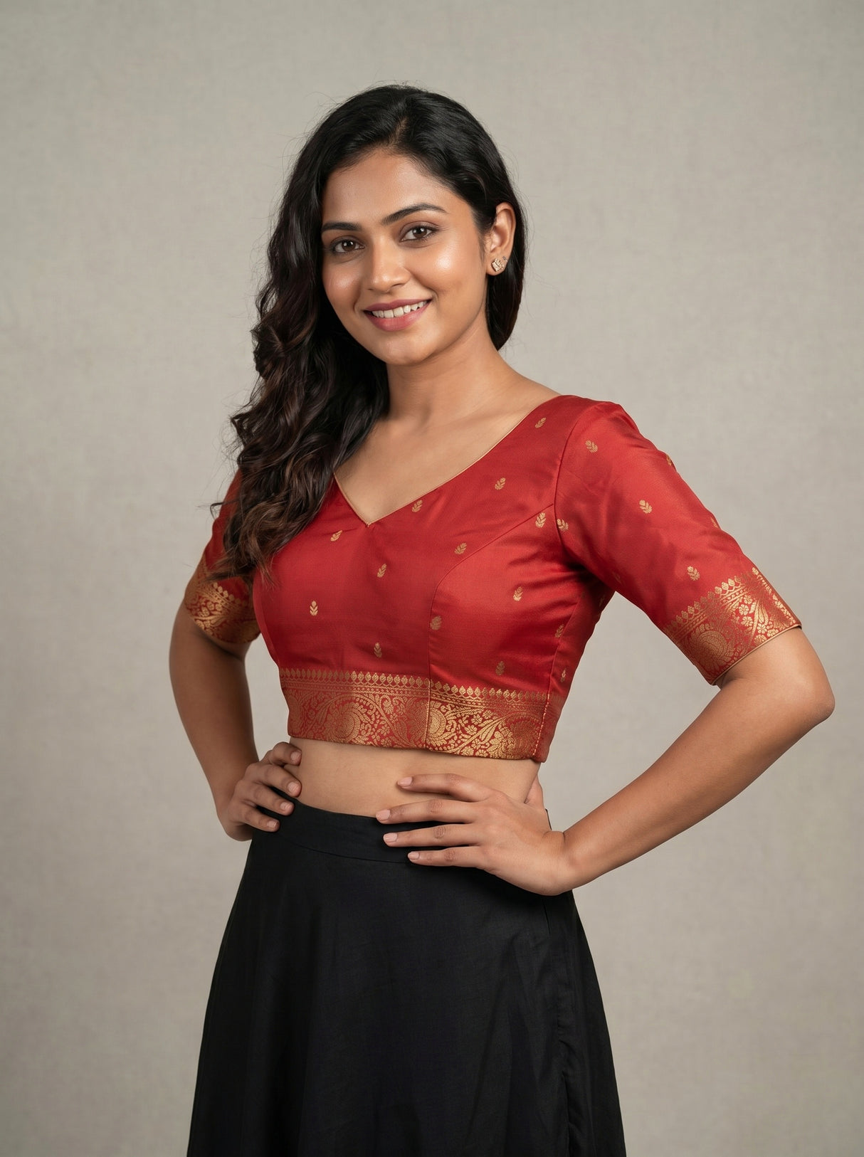 MIMOSA Strawberry Banarasi Art Silk Saree — blouse close-up