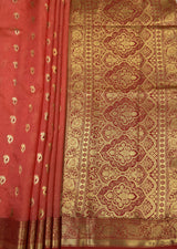 MIMOSA Strawberry Banarasi Art Silk Saree — pallu and zari work detail