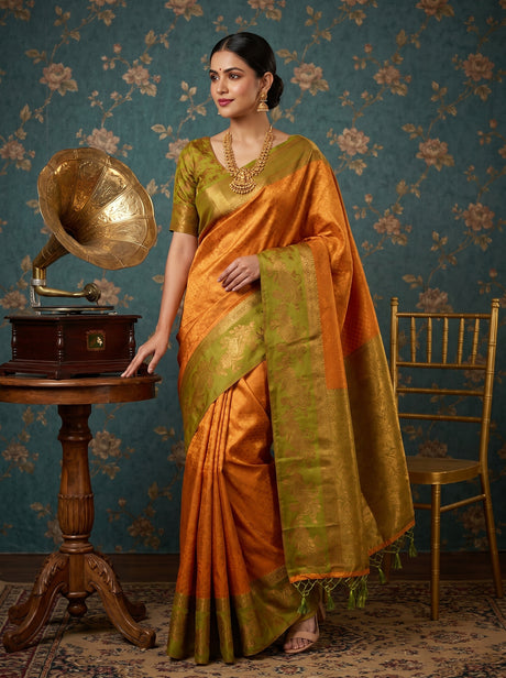 MIMOSA Gold Kanjivaram Art silk Saree — blouse fabric detail