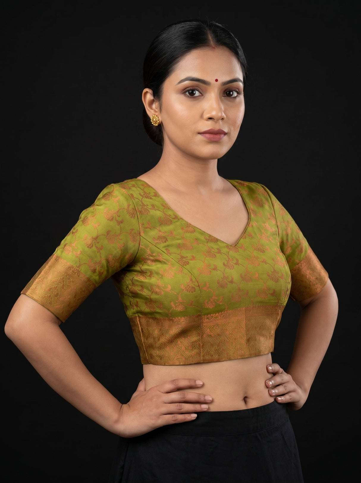 MIMOSA Gold Kanjivaram Art silk Saree — blouse close-up