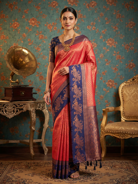 MIMOSA Gajari Kanjivaram Art silk Saree — front view on mannequin