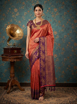 MIMOSA Maroon Kanjivaram Art silk Saree — front view on mannequin