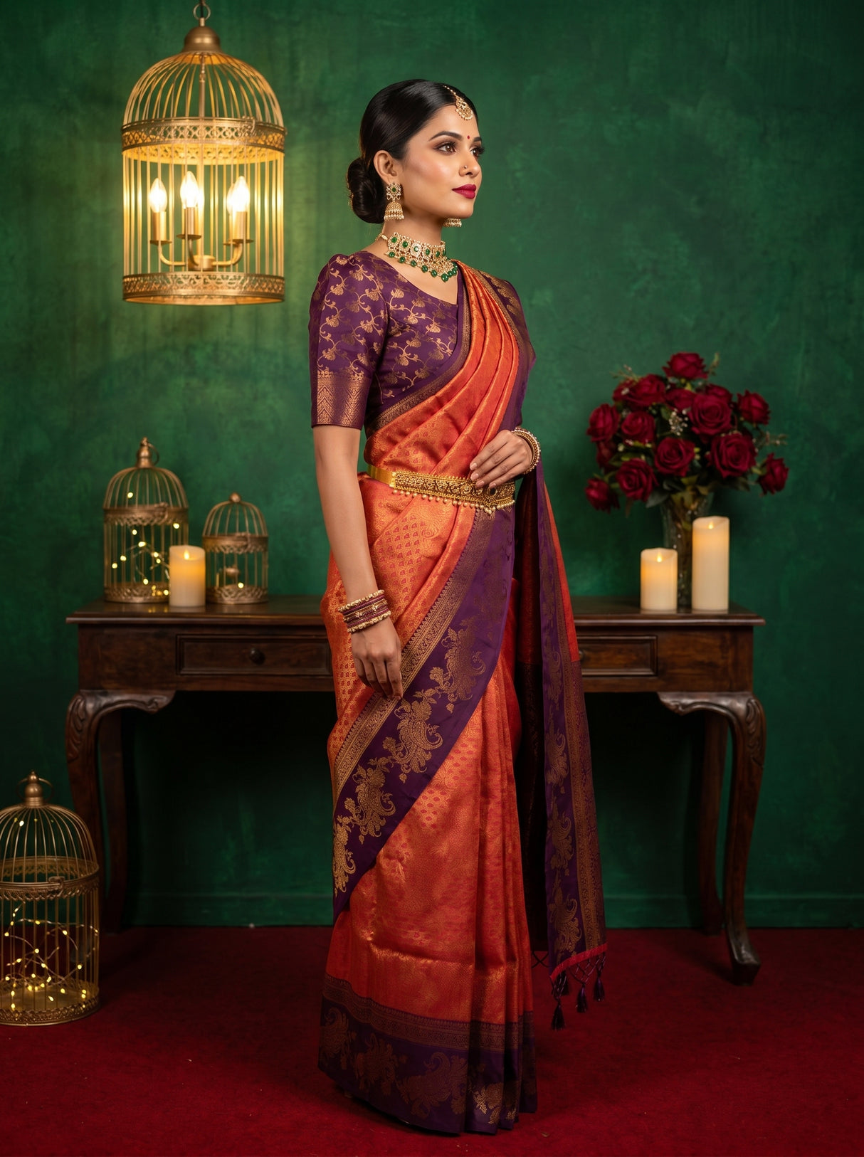 MIMOSA Maroon Kanjivaram Art silk Saree — styled on model