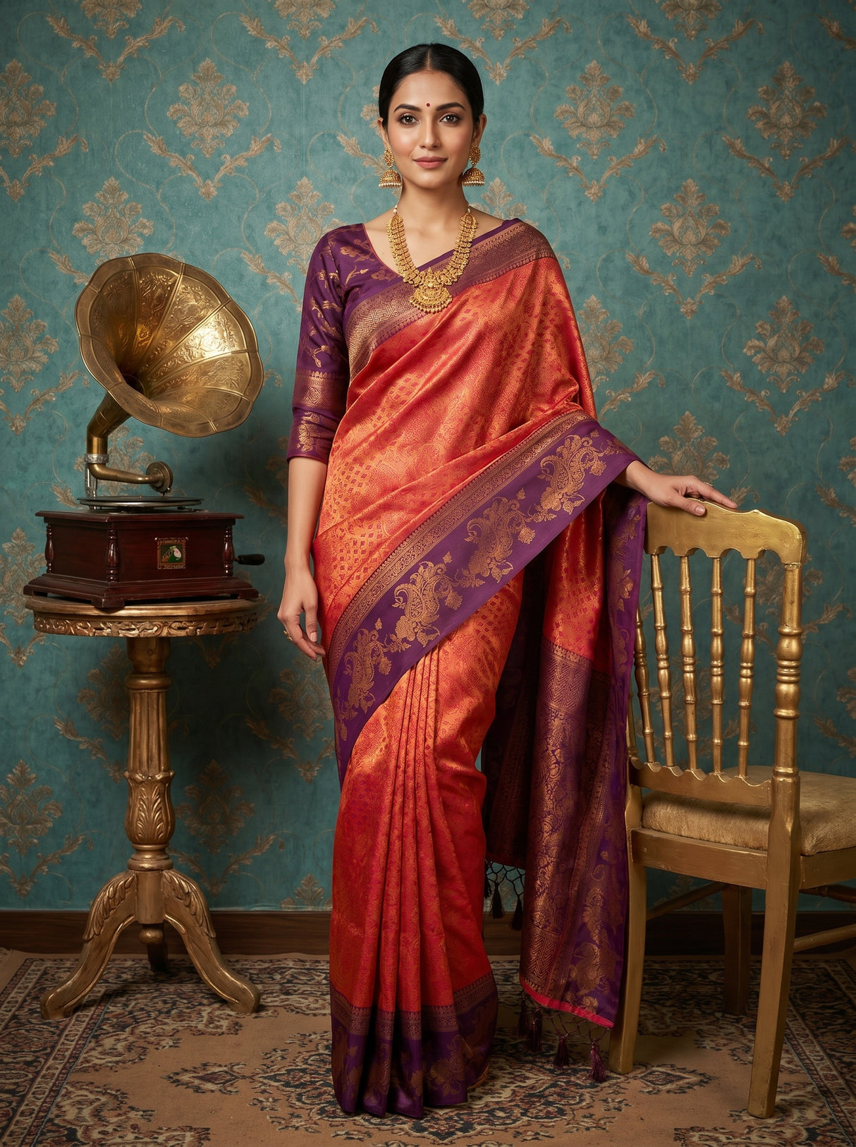 MIMOSA Maroon Kanjivaram Art silk Saree — pose 5 styling detail