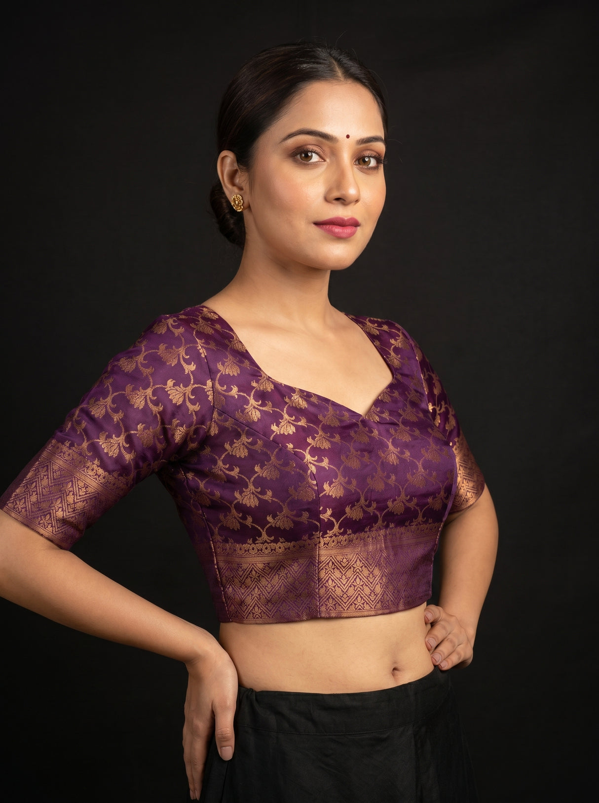 MIMOSA Maroon Kanjivaram Art silk Saree — blouse close-up
