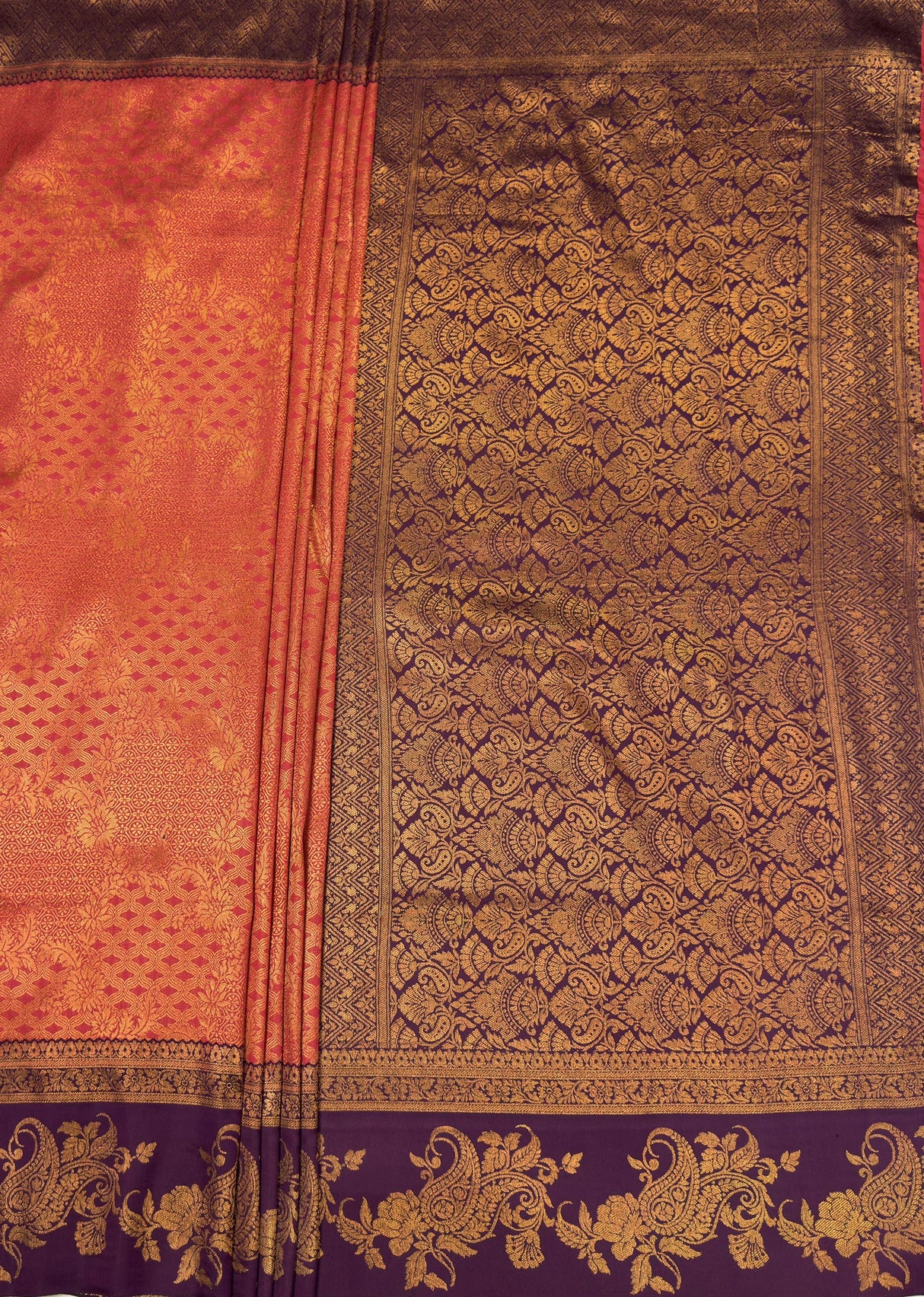 MIMOSA Maroon Kanjivaram Art silk Saree — pallu and zari work detail