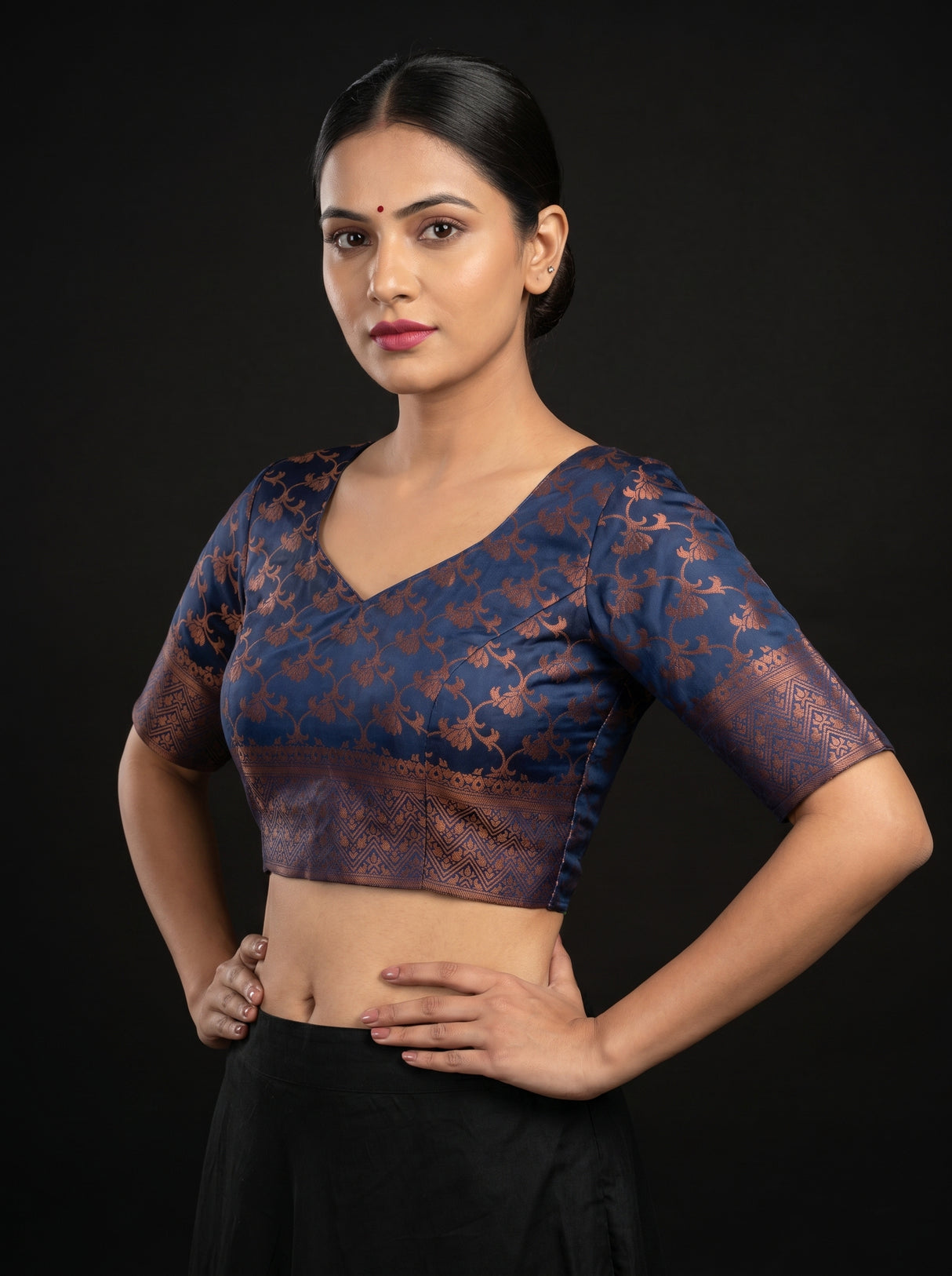MIMOSA Olive Kanjivaram Art silk Saree — blouse close-up