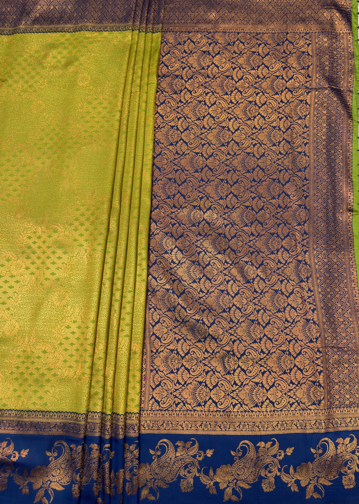 MIMOSA Olive Kanjivaram Art silk Saree — pallu and zari work detail