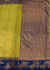 MIMOSA Olive Kanjivaram Art silk Saree — pallu and zari work detail