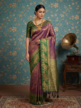 MIMOSA Wine Kanjivaram Art silk Saree — front view on mannequin