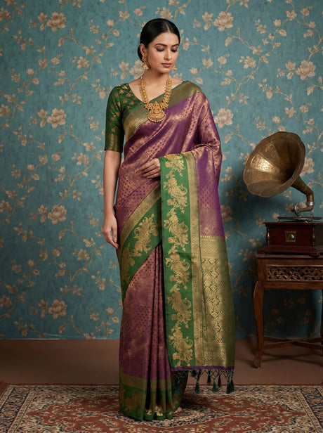 MIMOSA Wine Kanjivaram Art silk Saree — front view on mannequin