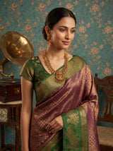 MIMOSA Wine Kanjivaram Art silk Saree — pose 10 styling detail