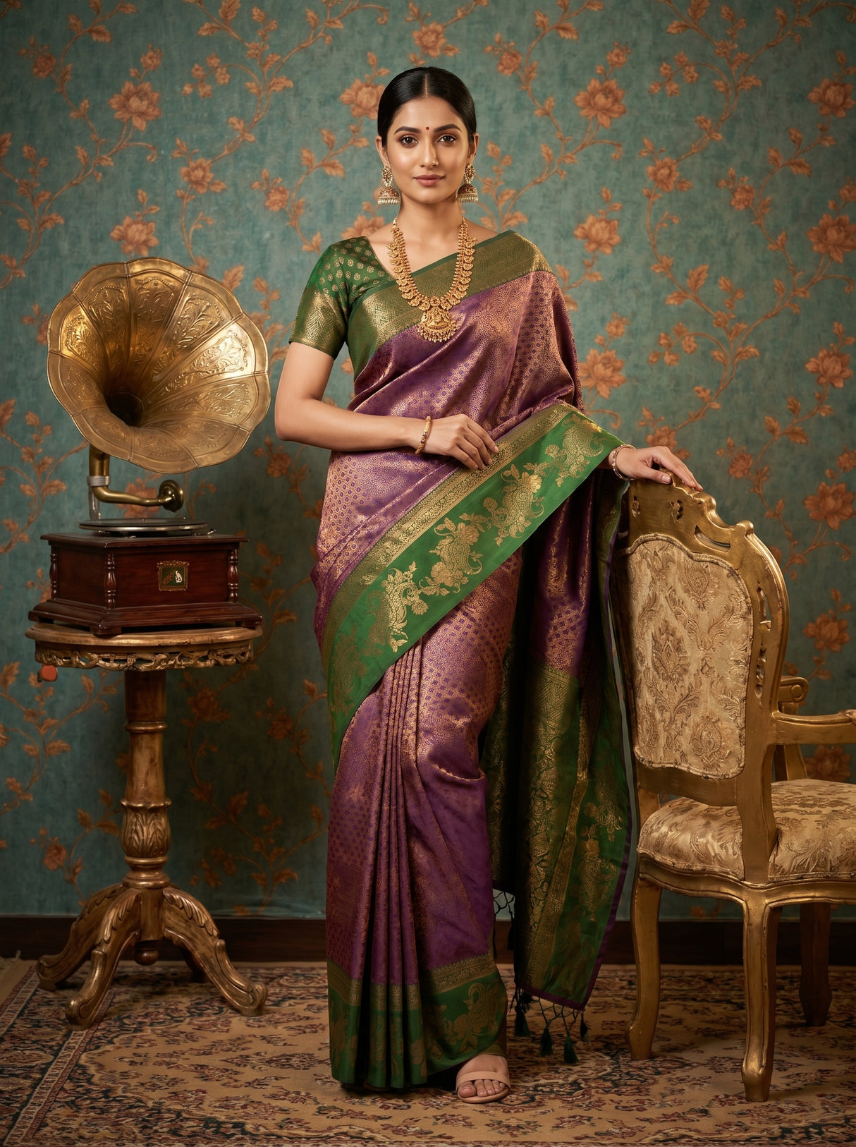 MIMOSA Wine Kanjivaram Art silk Saree — styled on model