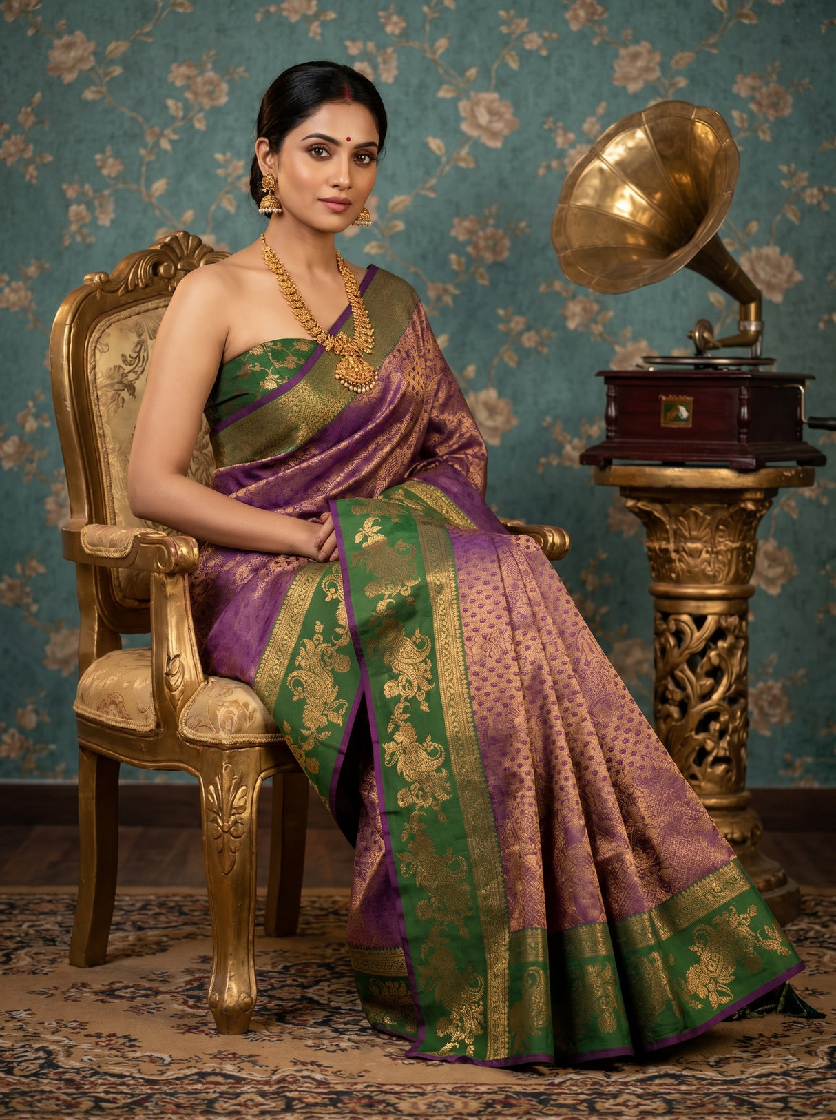 MIMOSA Wine Kanjivaram Art silk Saree — pose 8 styling detail