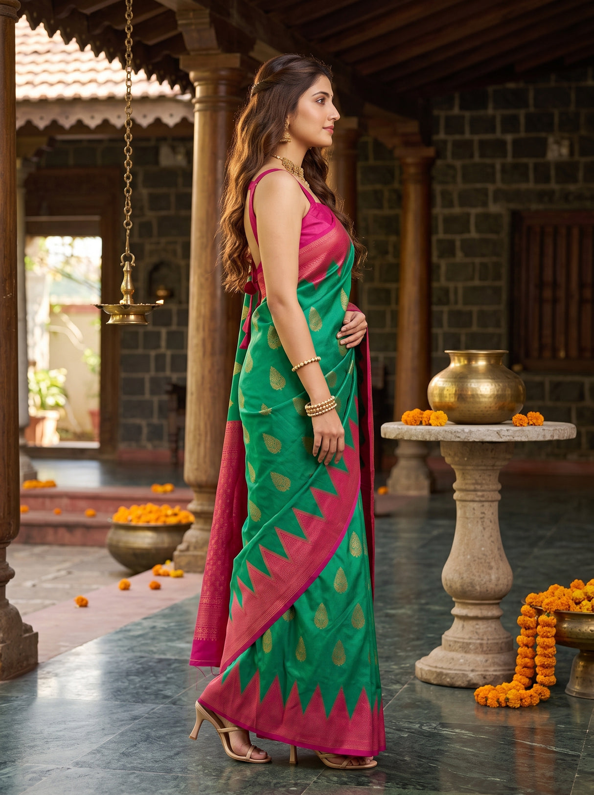 MIMOSA Green Saree Saree — pose 3 styling detail