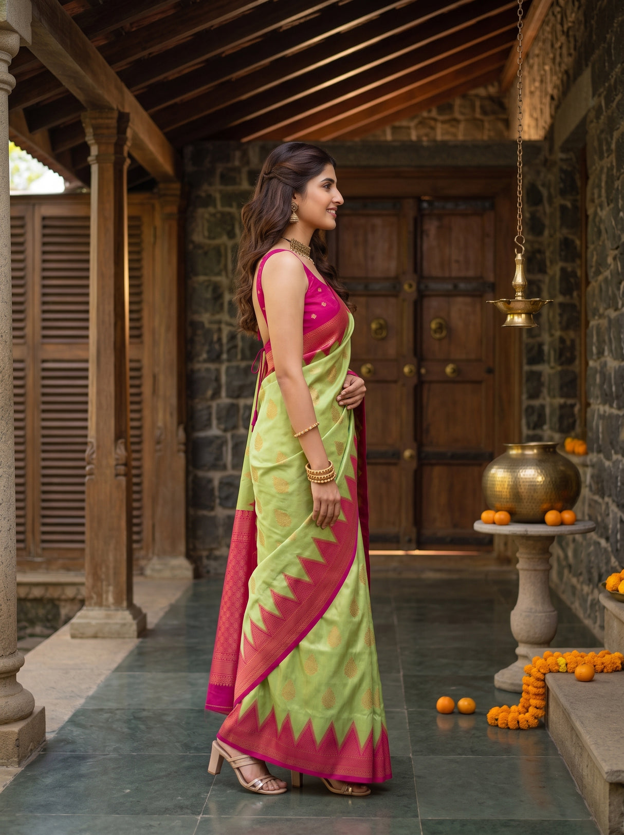 MIMOSA Pista Saree Saree — pose 3 styling detail