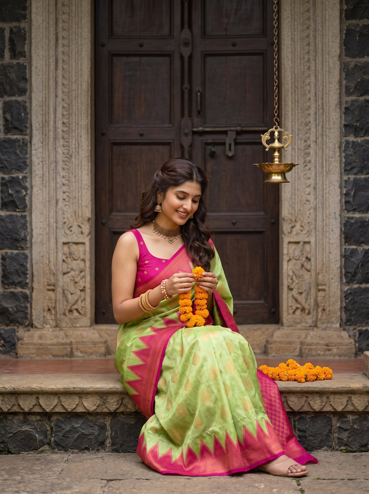 MIMOSA Pista Saree Saree — pose 8 styling detail