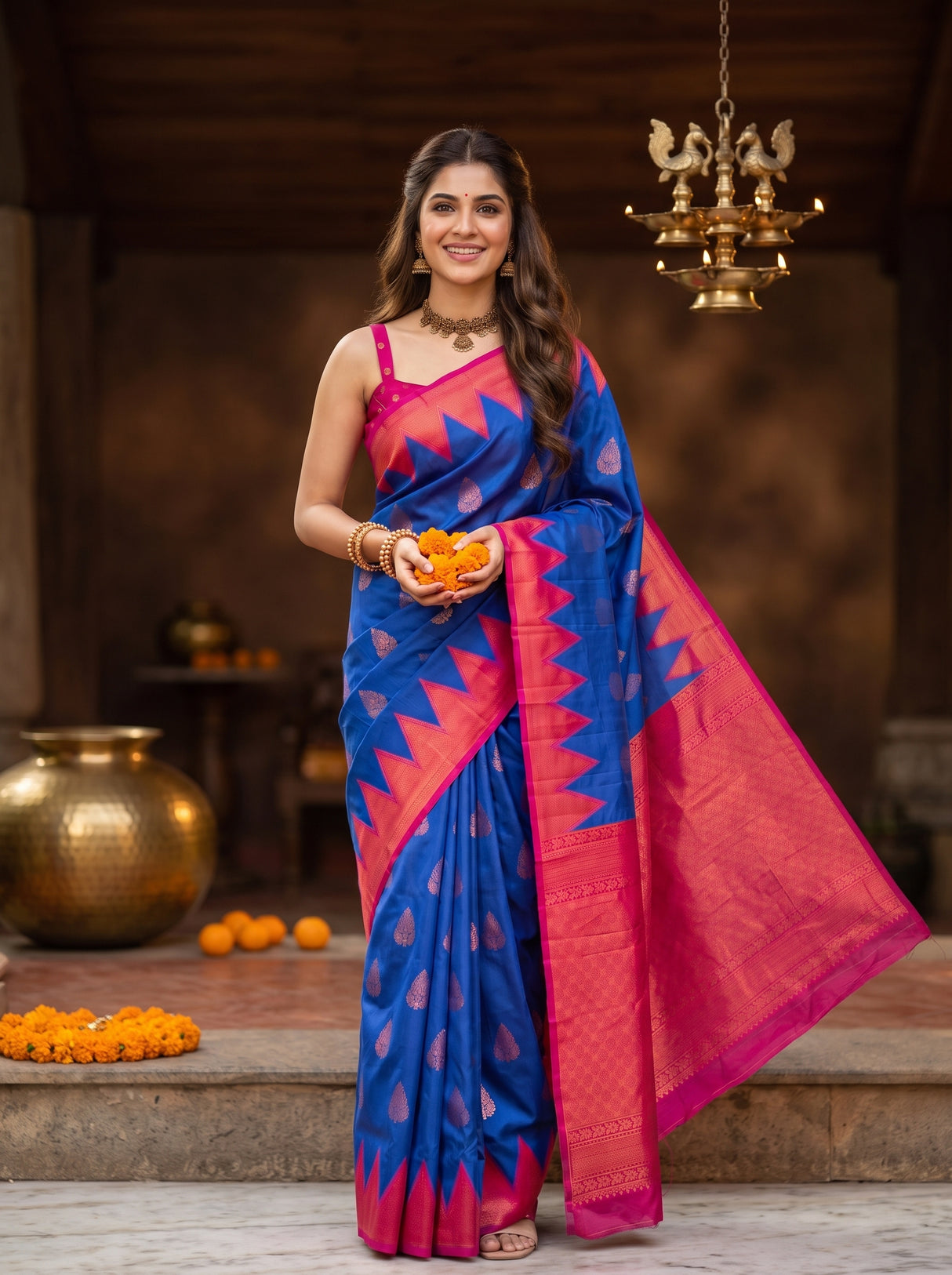 MIMOSA Royal Blue Saree Saree — pose 10 styling detail