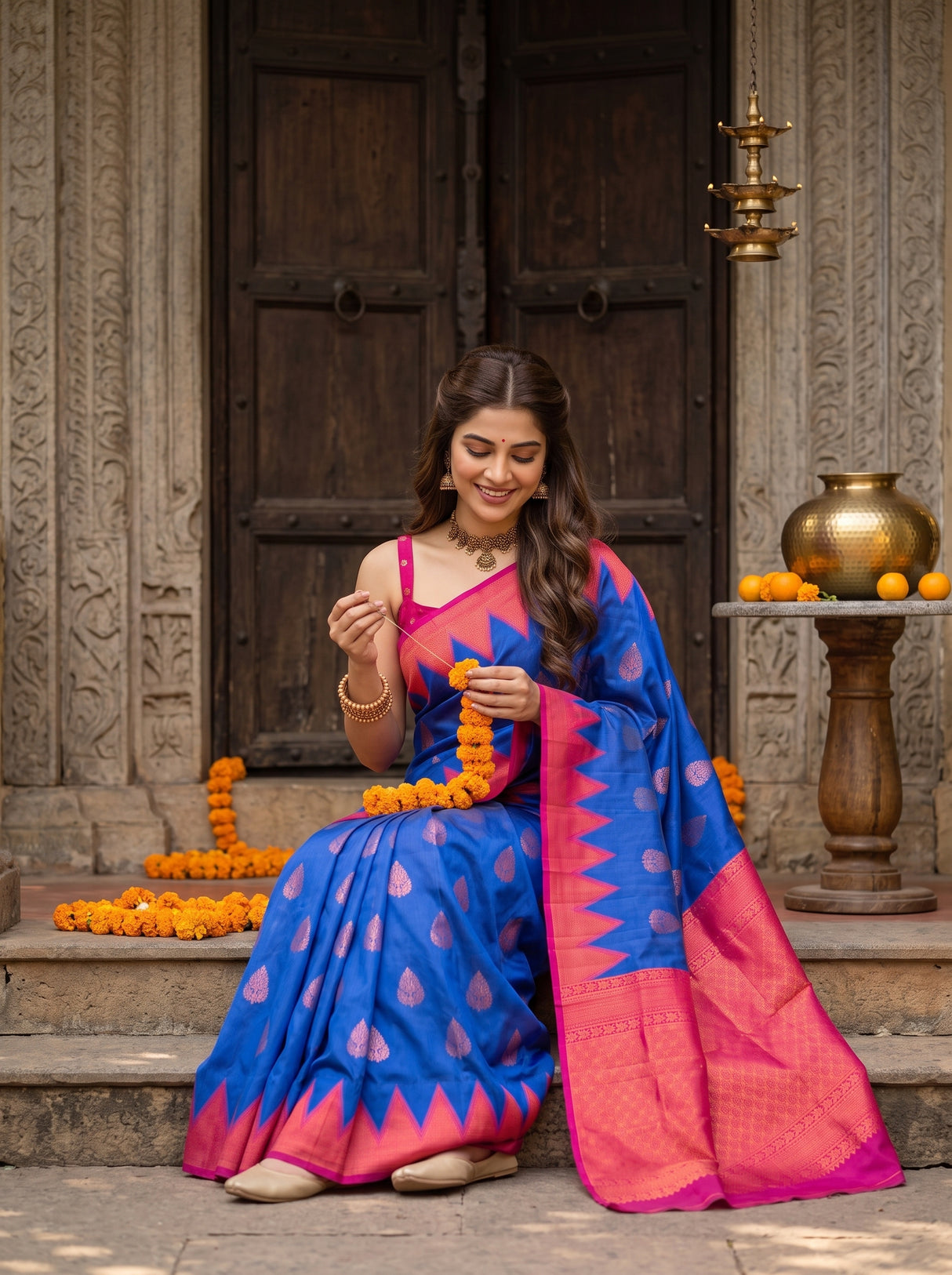 MIMOSA Royal Blue Saree Saree — pose 8 styling detail