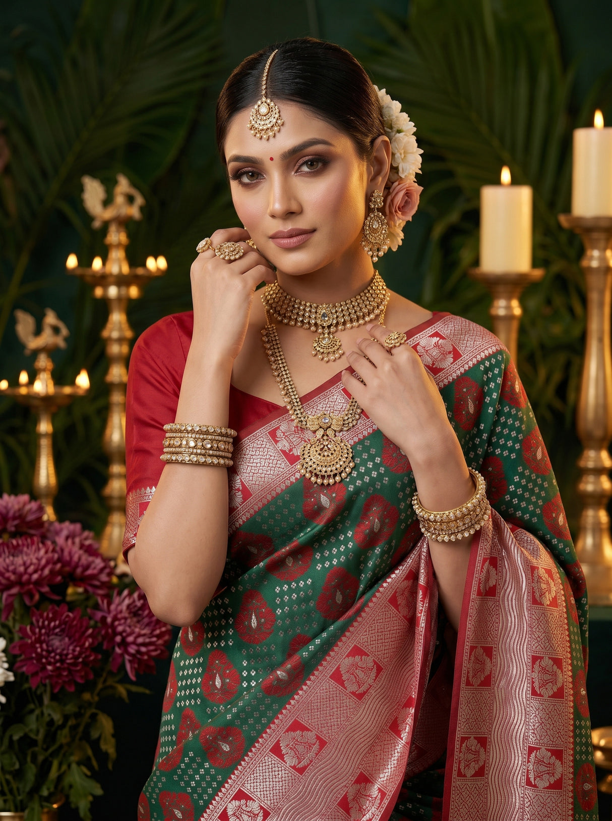 MIMOSA Green Banarasi Art Silk Saree — pose 10 styling detail
