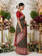 MIMOSA Green Banarasi Art Silk Saree — pose 3 styling detail
