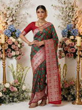 MIMOSA Green Banarasi Art Silk Saree — pose 4 styling detail