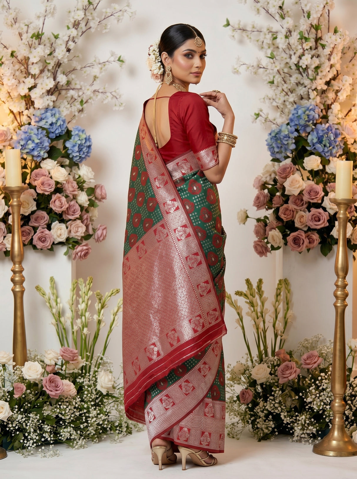 MIMOSA Green Banarasi Art Silk Saree — pose 7 styling detail