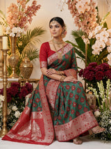 MIMOSA Green Banarasi Art Silk Saree — pose 8 styling detail