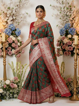 MIMOSA Green Banarasi Art Silk Saree — pose 9 styling detail