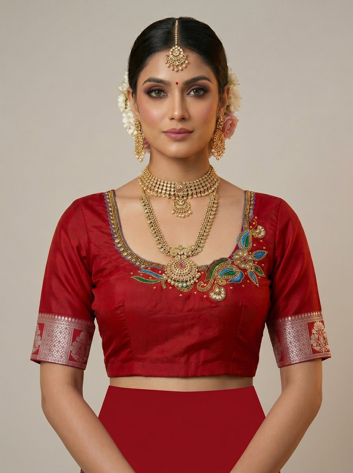 MIMOSA Green Banarasi Art Silk Saree — blouse close-up