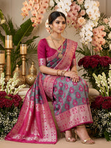 MIMOSA Grey Banarasi Art Silk Saree — pose 8 styling detail