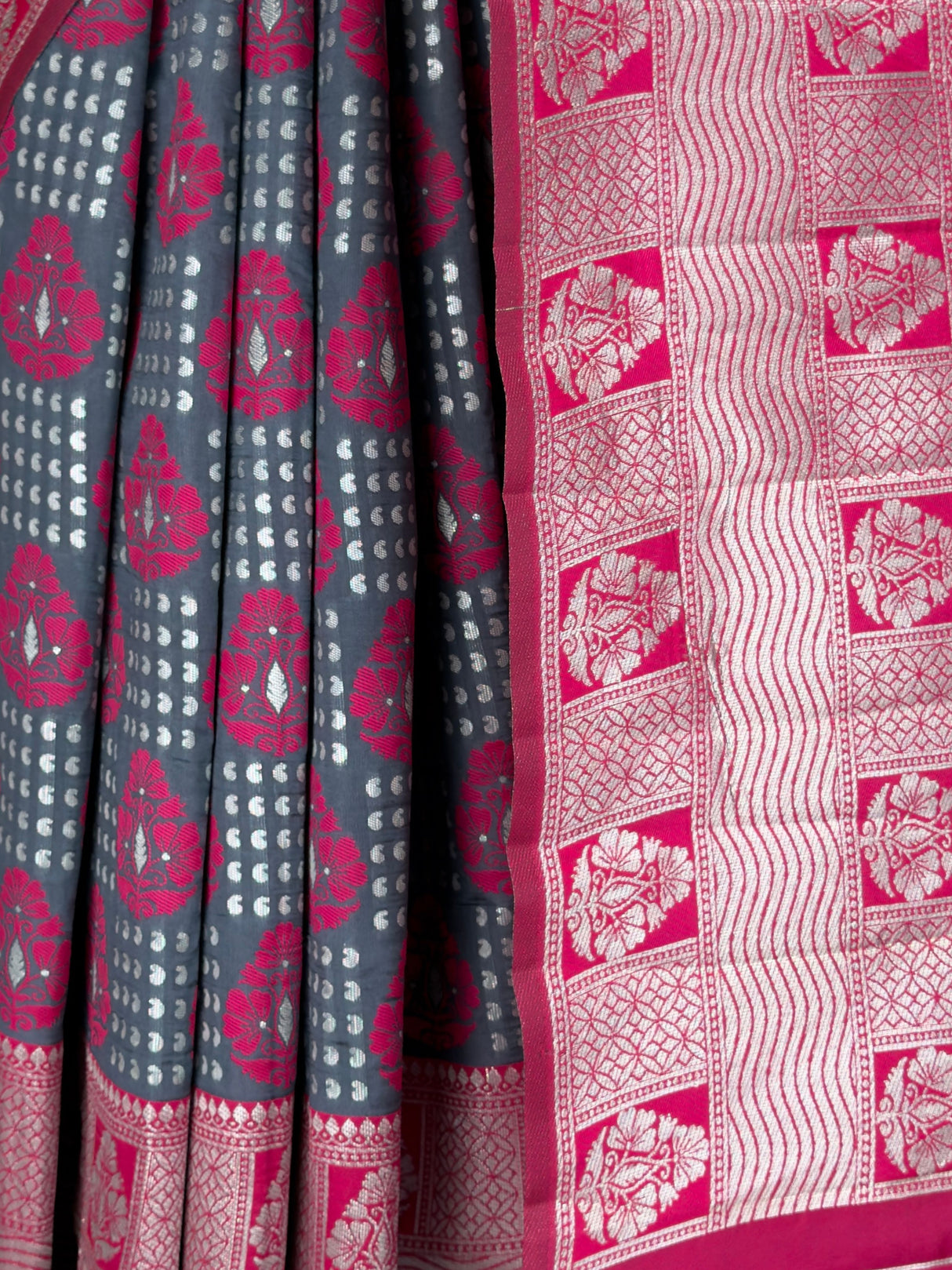 MIMOSA Grey Banarasi Art Silk Saree — fleets shot full lifestyle
