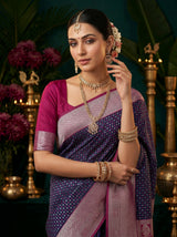 MIMOSA Navy Banarasi Art Silk Saree — pose 10 styling detail