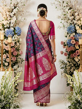 MIMOSA Navy Banarasi Art Silk Saree — pose 2 styling detail