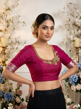 MIMOSA Navy Banarasi Art Silk Saree — blouse close-up
