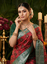 MIMOSA Red Banarasi Art Silk Saree — pose 10 styling detail