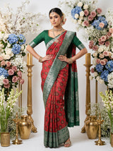 MIMOSA Red Banarasi Art Silk Saree — pose 4 styling detail