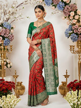 MIMOSA Red Banarasi Art Silk Saree — pose 5 styling detail