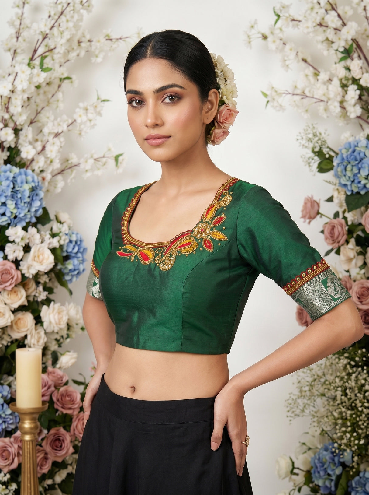MIMOSA Red Banarasi Art Silk Saree — blouse close-up