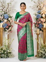 MIMOSA Rani Banarasi Art Silk Saree — AI Model Lifestyle Pose 1