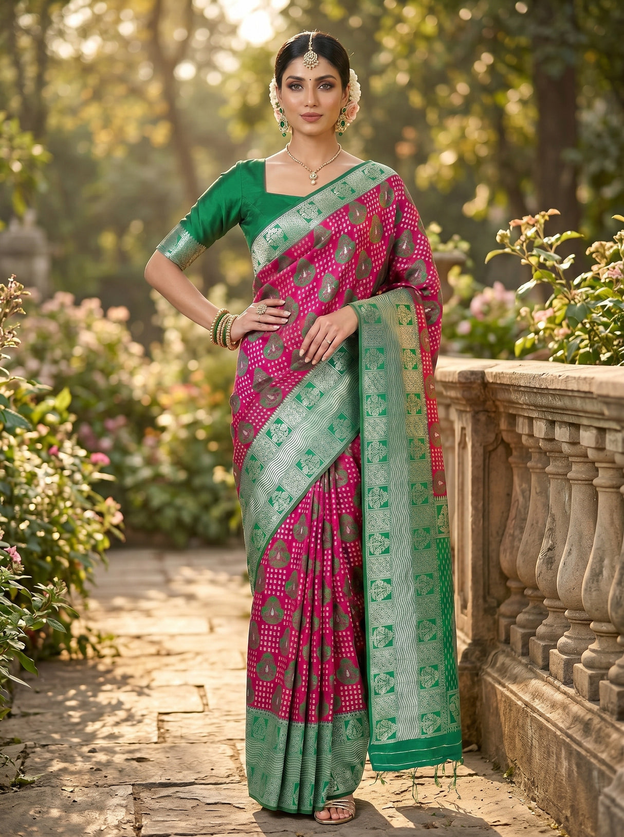 MIMOSA Rani Banarasi Art Silk Saree — pose 4 styling detail