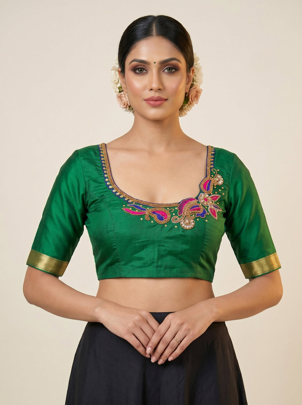 MIMOSA Rani Banarasi Art Silk Saree — blouse close-up