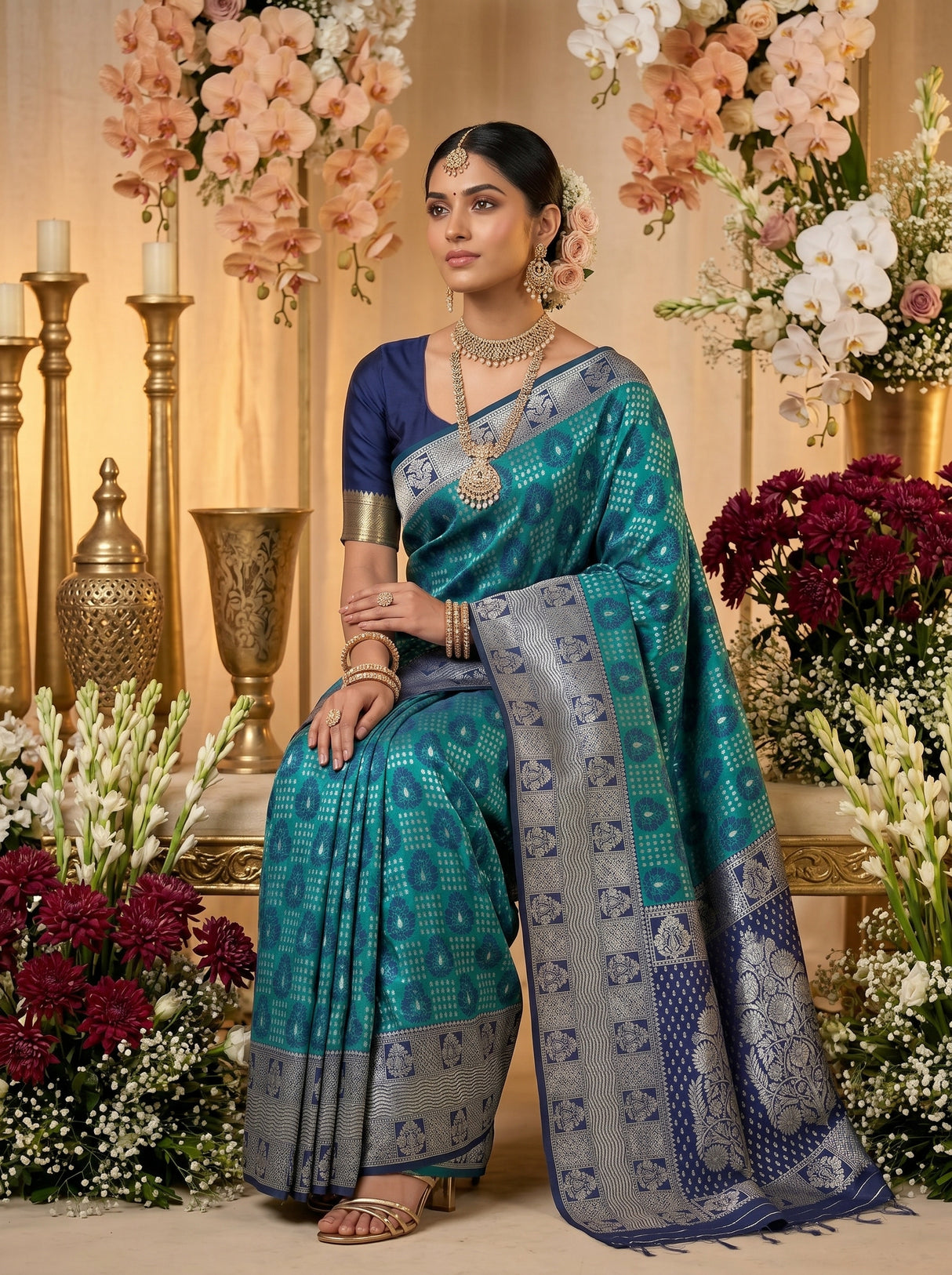 MIMOSA Sapphire Banarasi Art Silk Saree — pose 8 styling detail