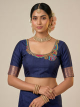 MIMOSA Sapphire Banarasi Art Silk Saree — blouse close-up