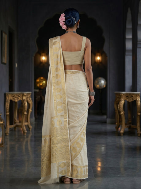 MIMOSA White Kanjivaram Saree — pose 2 styling detail
