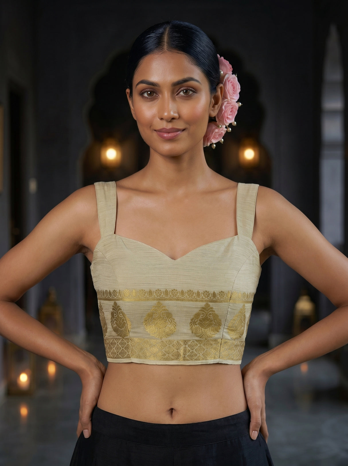 MIMOSA White Kanjivaram Saree — blouse close-up