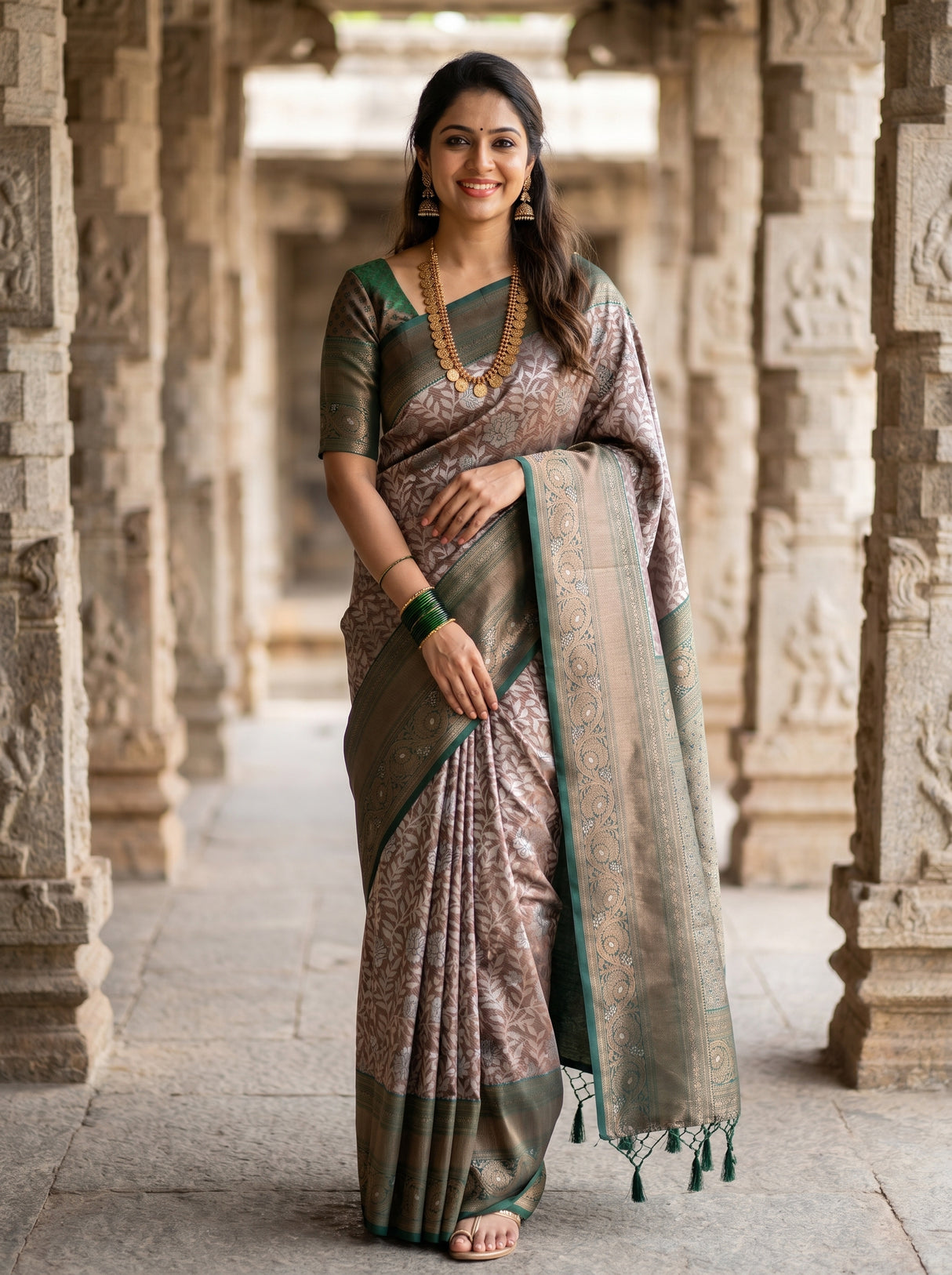 MIMOSA Green Kanjivaram Art silk Saree — Mannequin draped view