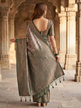 MIMOSA Green Kanjivaram Art silk Saree — Blouse fabric detail